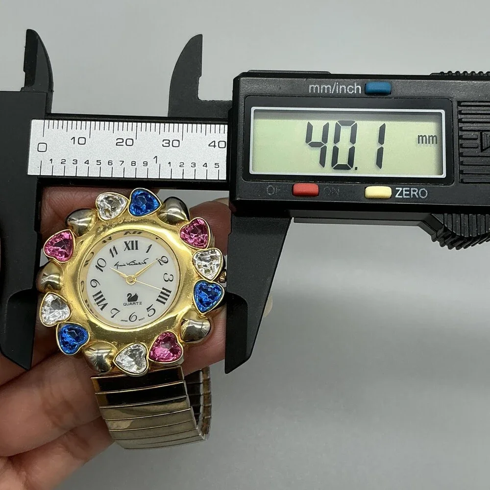 Vtg Gloria Vanderbilt V3700 Womens Watch 40mm Gold Heart Crystals New Battery